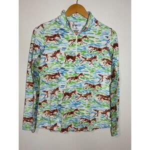 Ibkul Womens S Horse Print Long Sleeve Quarter Zip Pickleball Golf Shirt Blue